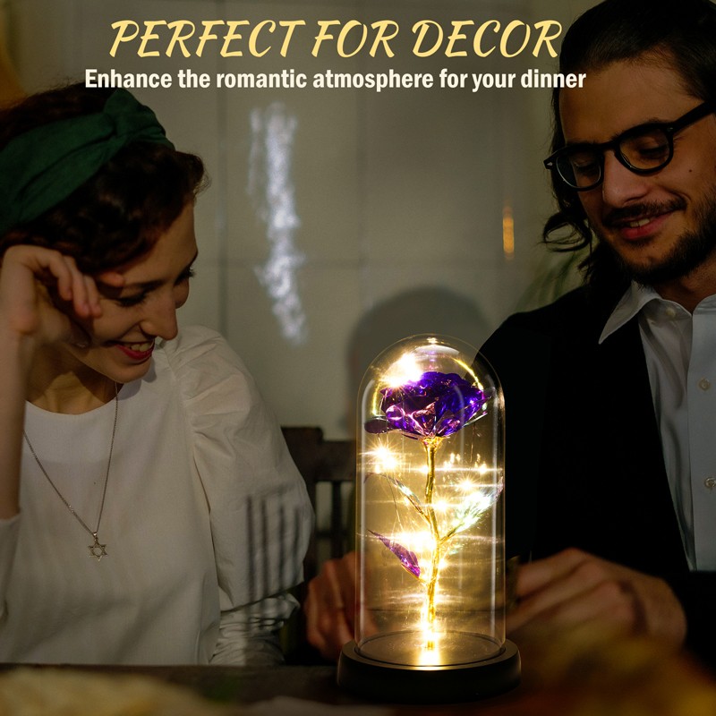 Enchanted Eternal Rose Flower In Glass Dome LED Light Valentine’s Day Gift +Box
