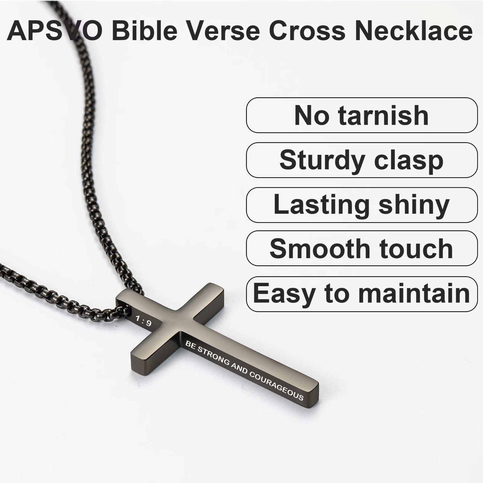 Silver Cross Pendant Necklace with Stainless Steel Box Chain for Men Women