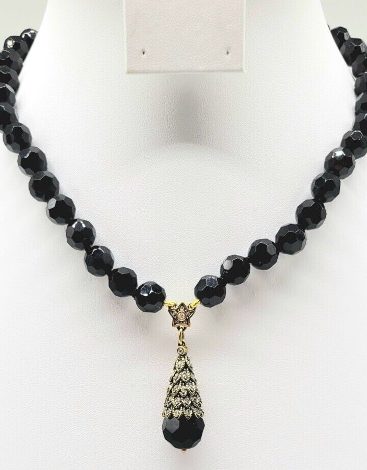 Heidi Daus Vintage Black Swarovski Crystal Christmas Tree Statement Necklace