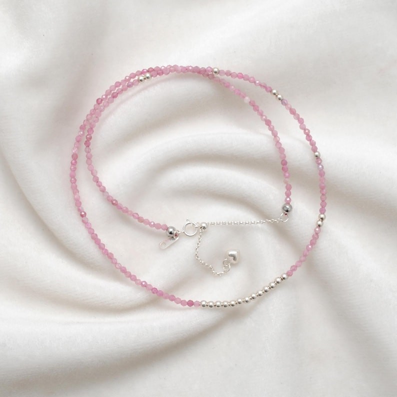 Beautiful A++ Pink Tourmaline Faceted Round Gemstone Beads Women Necklace 24”