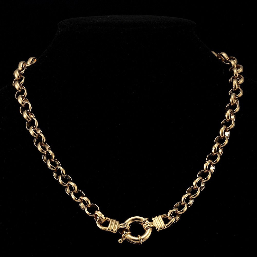 18K GL Solid Thick Belcher Yellow Gold Necklace & Antique Style Lifebuoy Clasp