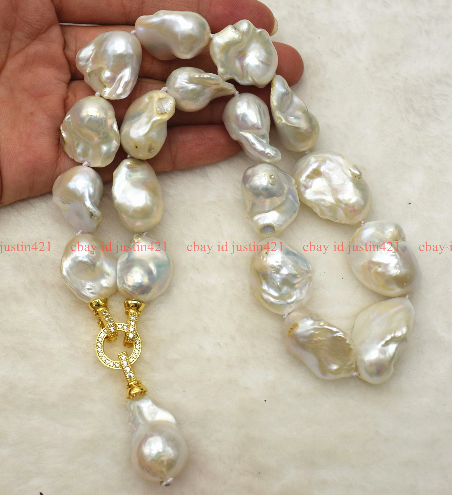 Huge 15x20mm Natural White Baroque Freshwater Cultured Pearl Pendant Necklace
