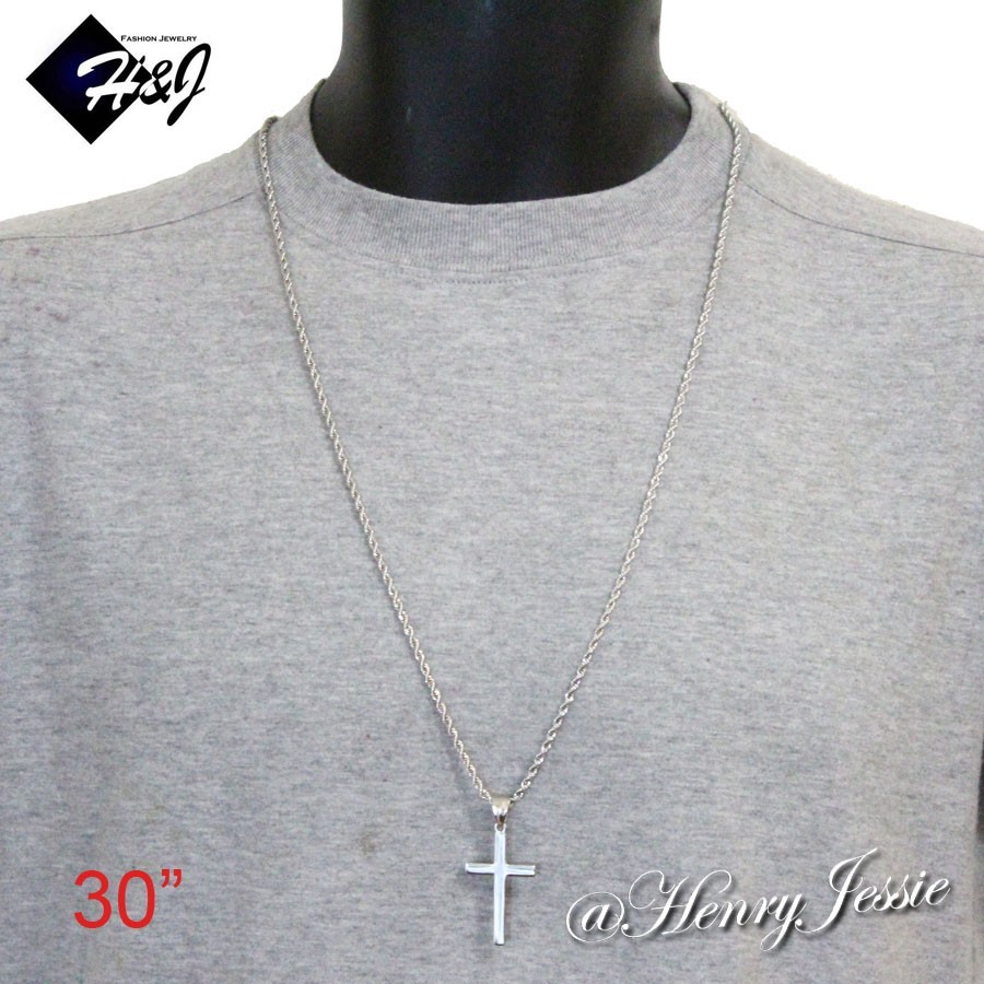 18″20″24″30″Stainless Steel 2.5/3.5mm Silver Rope Chain Plain Cross Pendant*P29