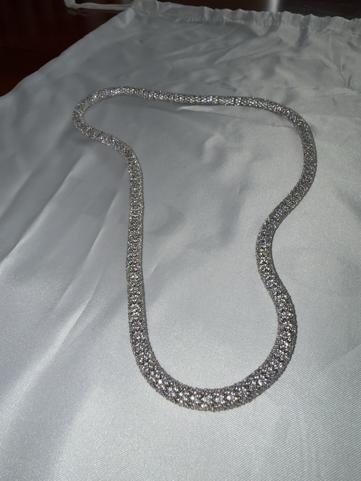 Silver Plated Tennis Chain Necklace Round White/Colorless Crystal Prong Set