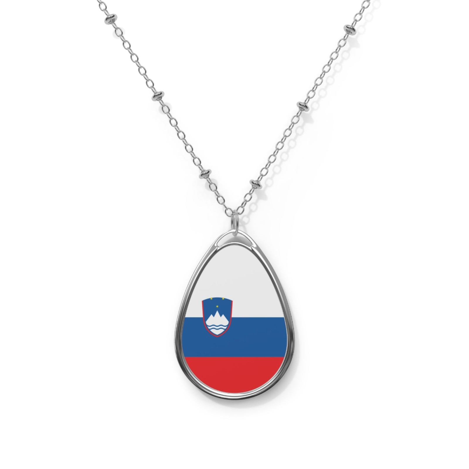 Slovenia Flag Necklace – Oval Heritage Pendant – One Size / Silver