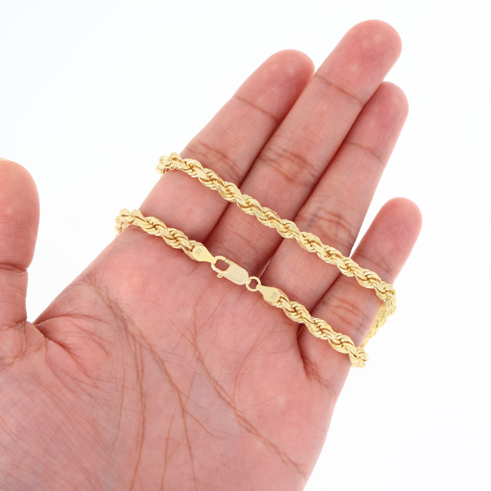 10K Yellow Gold 2mm-10mm Diamond Cut Rope Chain Bracelet Men Women 7″ 7.5″ 8″ 9″