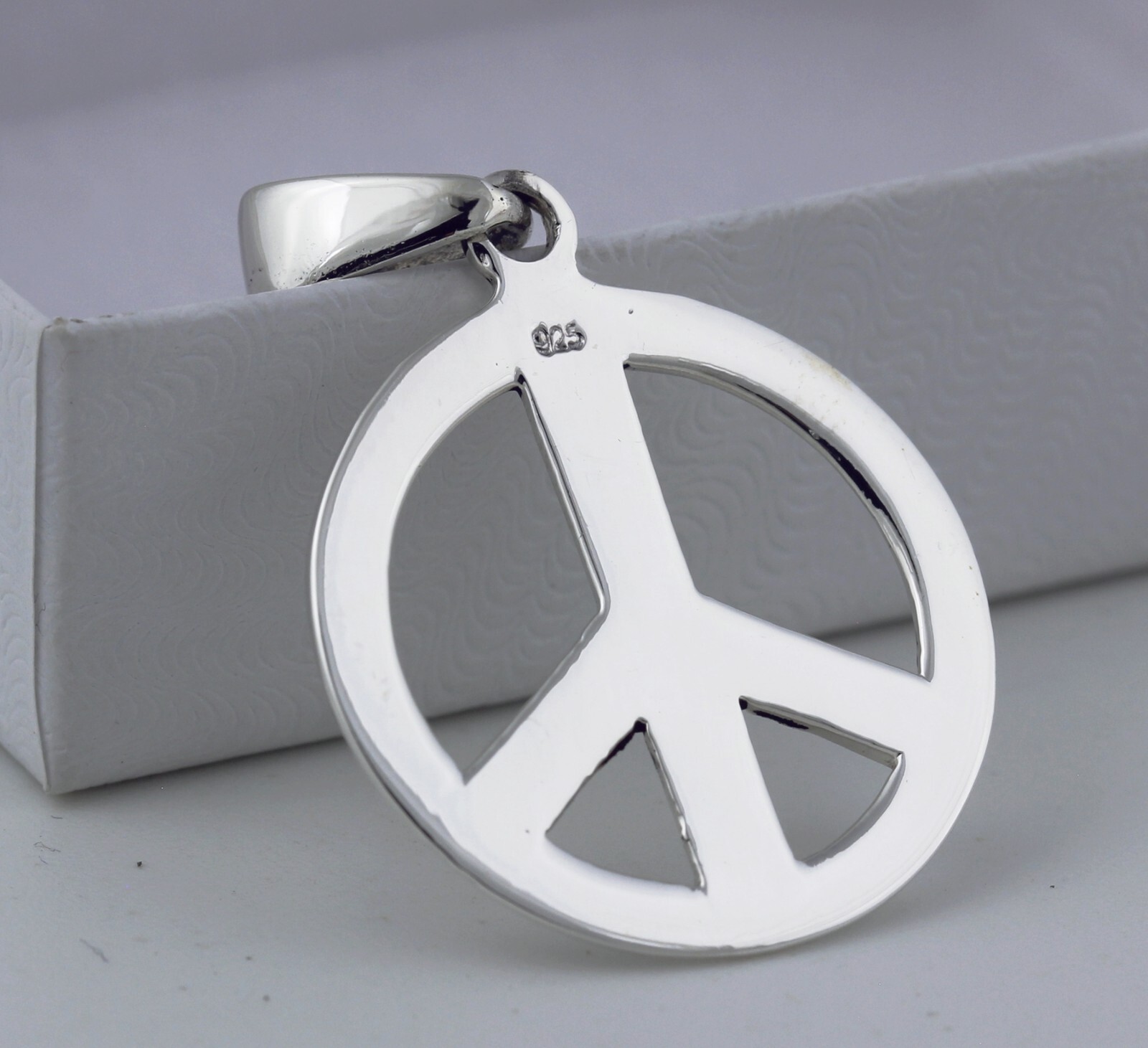 Women Girl Men Boy 925 Sterling Silver 19mm Round Peace Sign Pendant