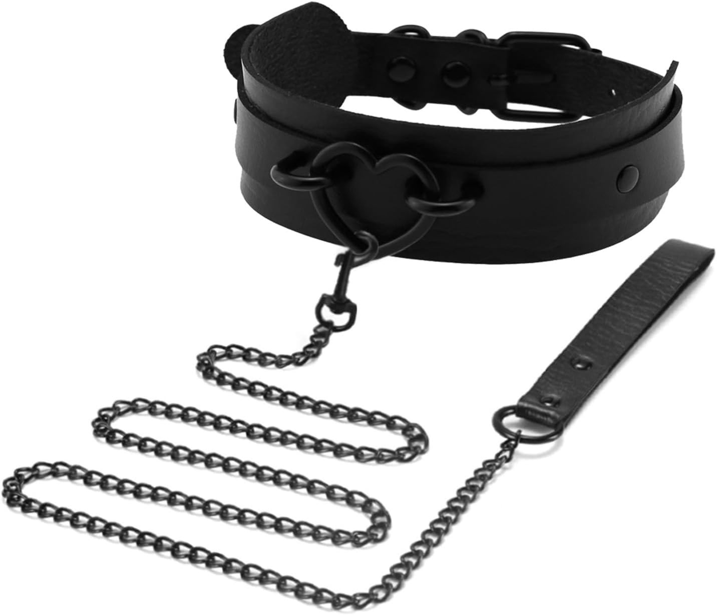 Black Heart Choker Collar for Women, PU Leather Goth Necklace Body Chain Set for