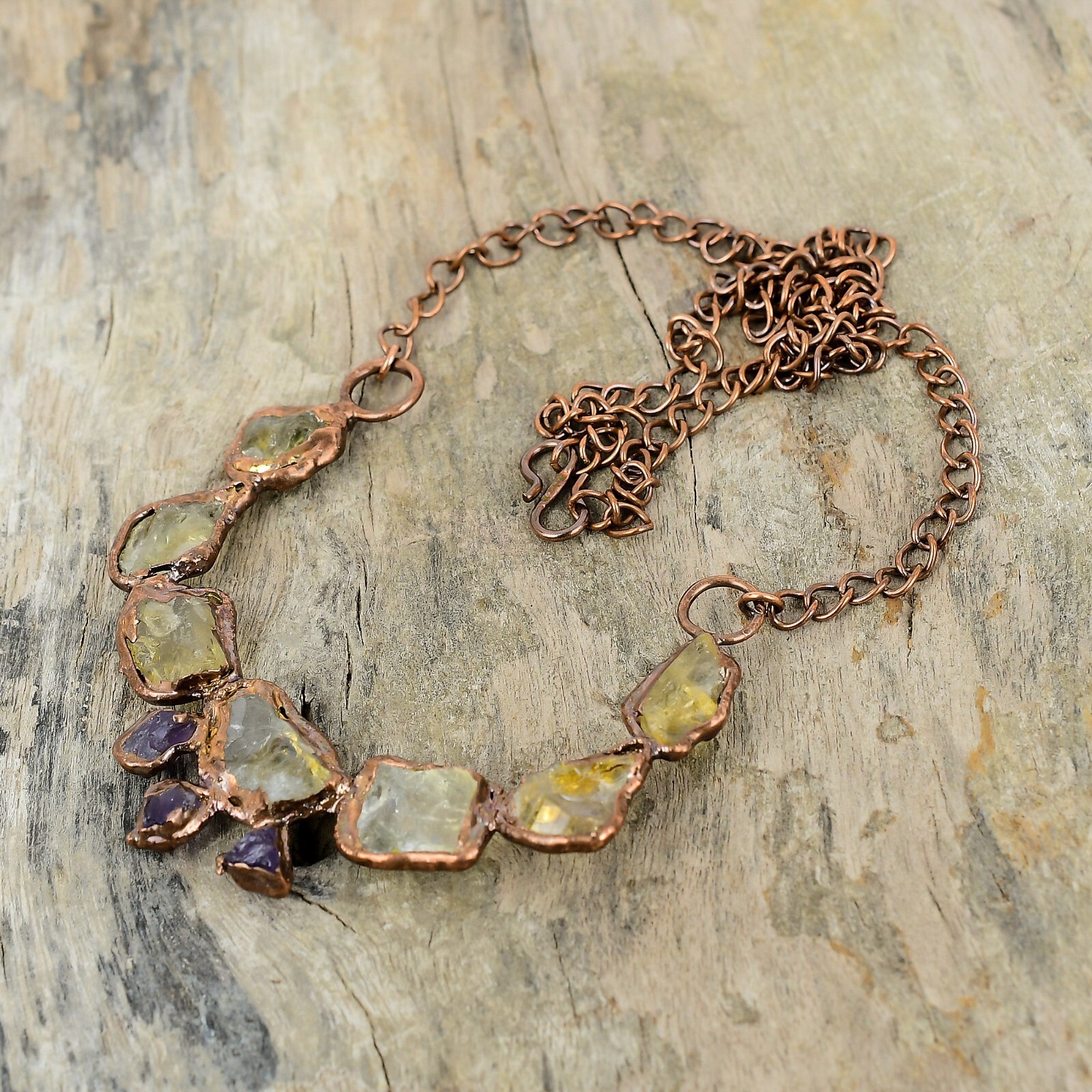 Citrine Rough Copper Gift For Love Electroformed Chain Adjustable Necklace 18.0″