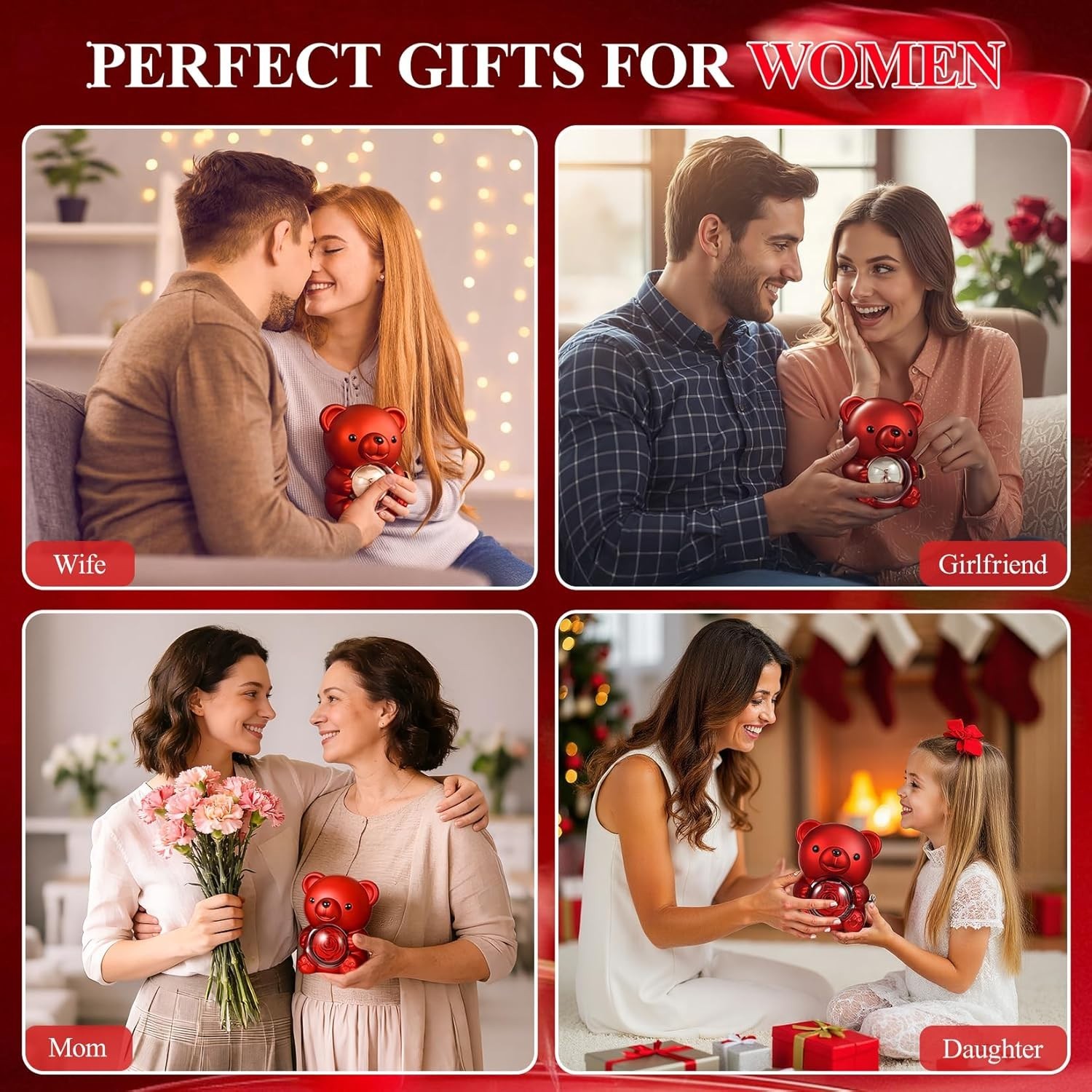 Valentines Day Gifts for Her,Cute Teddy Bear with Preserved Rose,Hidden Surprise