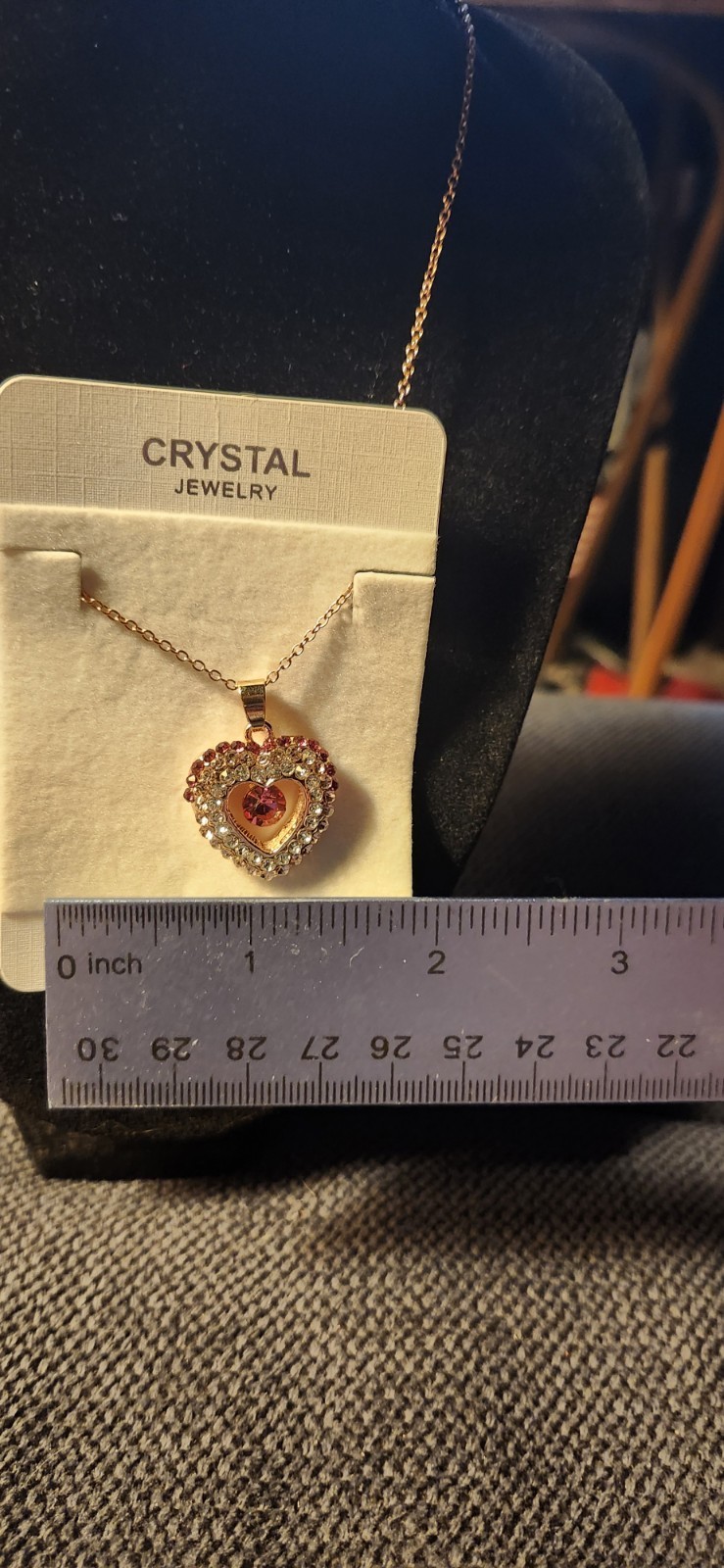 Vtg Red Colored Crystal Heart Necklace 16-20in Adjustable Chain