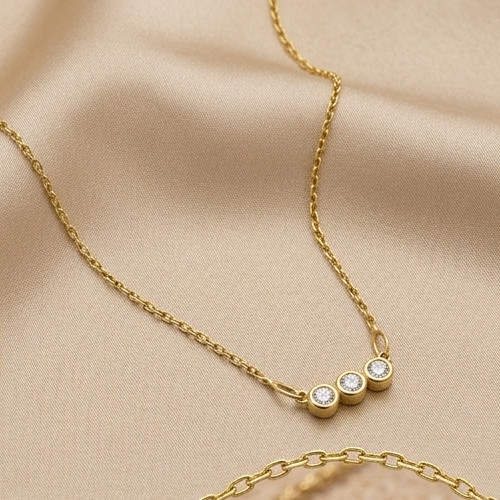 2Ct Round Cut Moissanite VVS1 3-Stone Pendant Necklace 14K Yellow Gold Plated