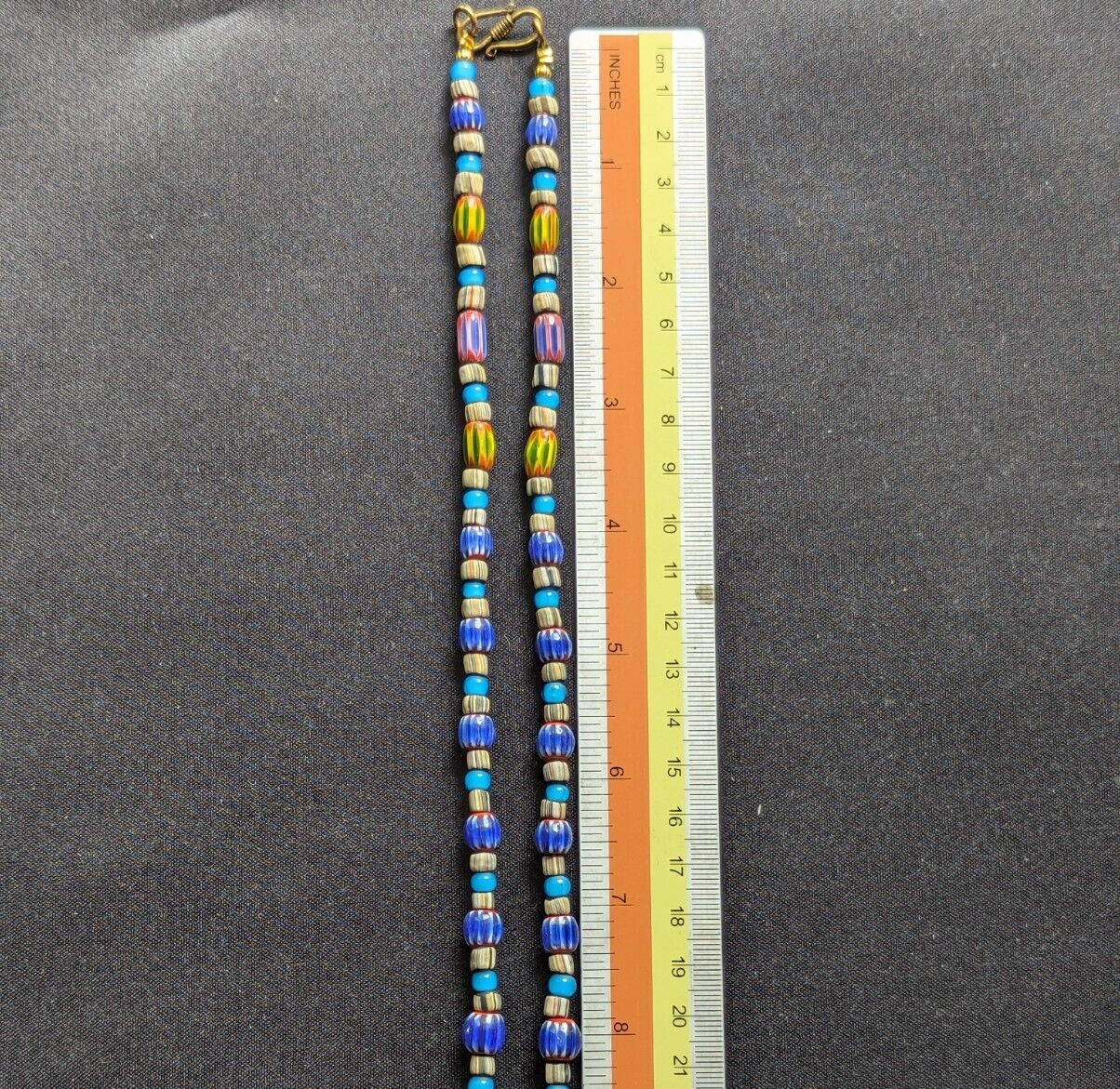 MixGlass Chevron & whiteHeart with EyesGlass Beaded Necklace