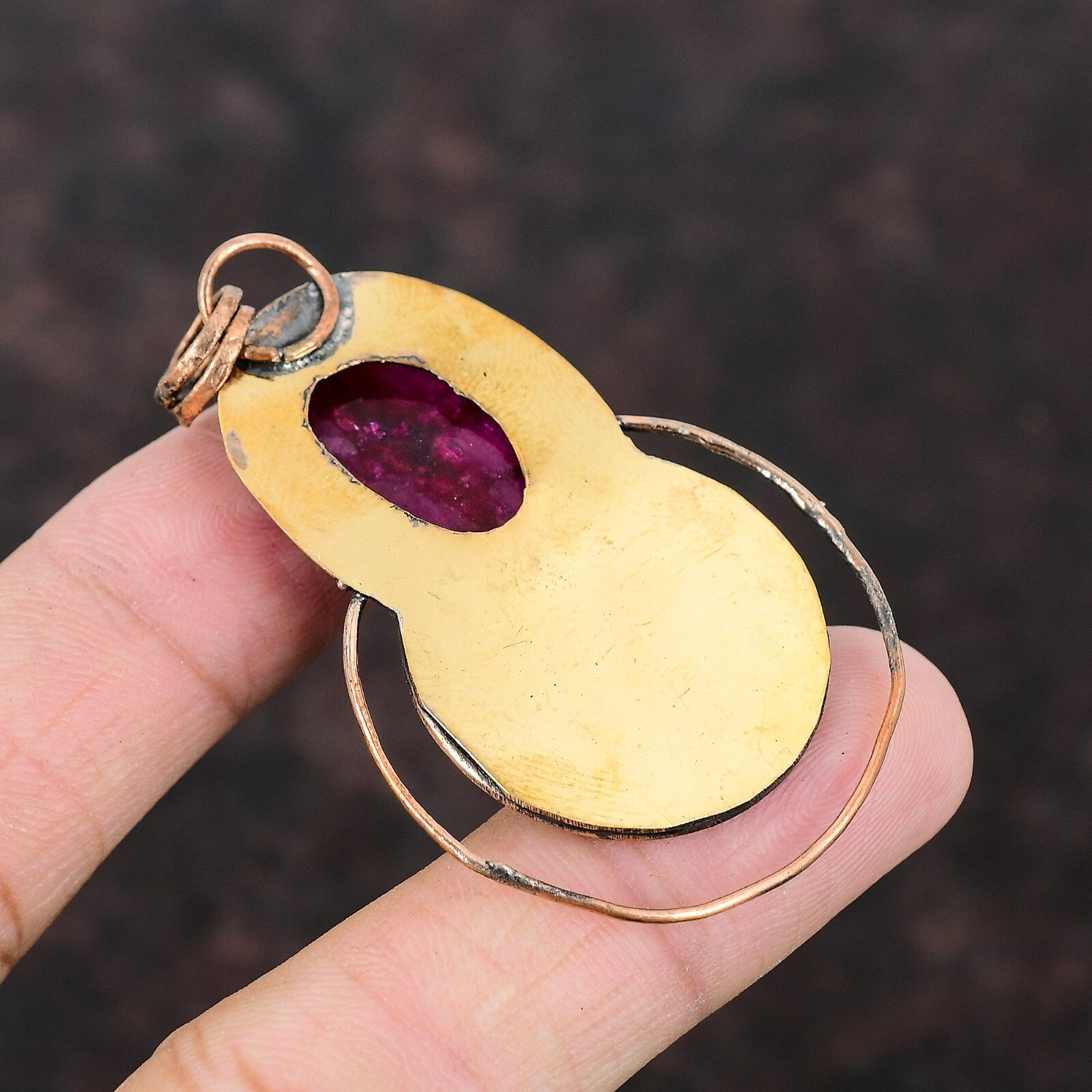 Valentines Sale Copper Oval Natural Kashmir Rubi Birthday Anniversary Pendant