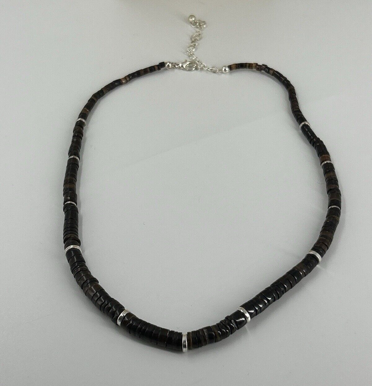 Natural Stone Chocker Necklace Graduated Silver Spacer Beads Earthy 17-20″