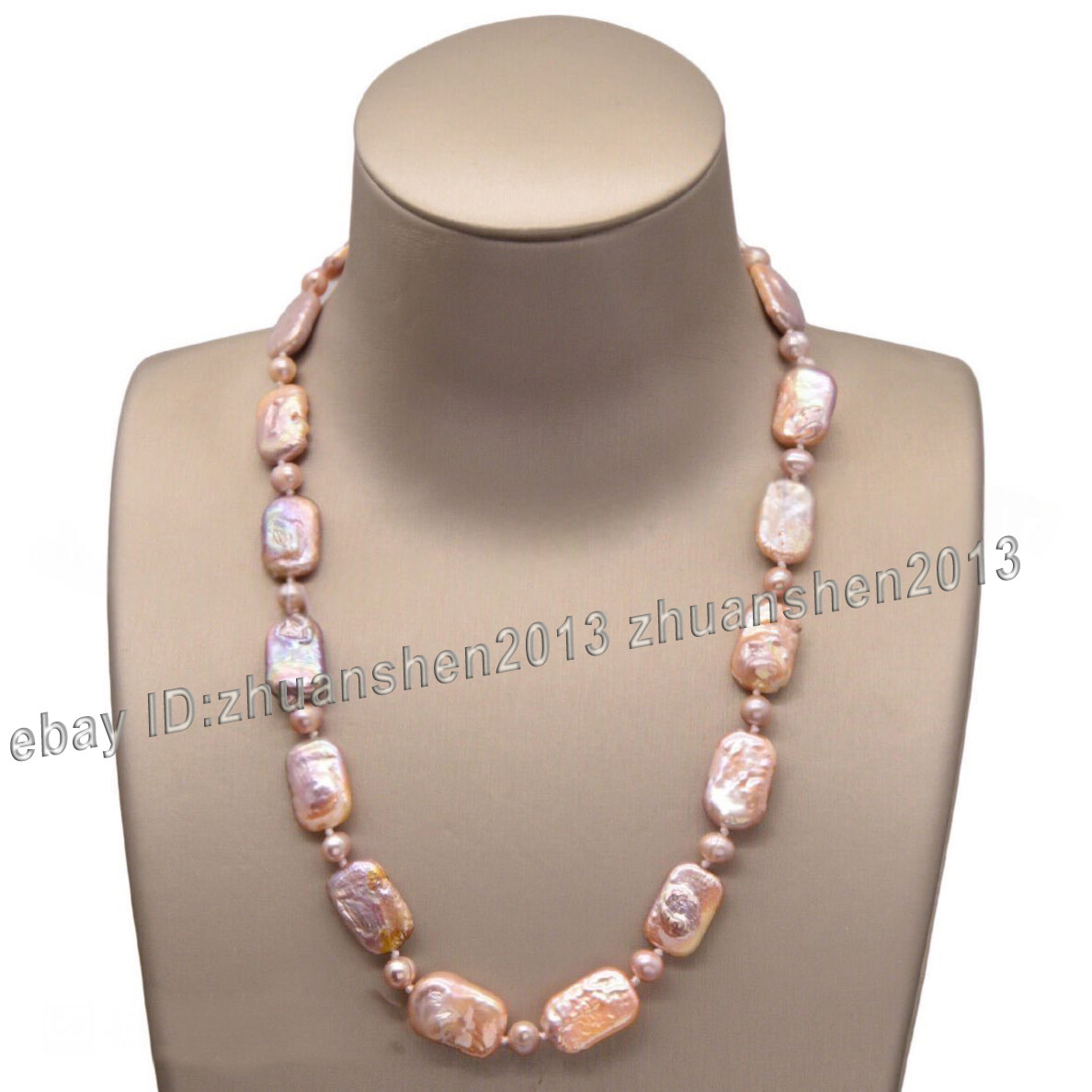 15x20mm Natural Pink Purple Colorful Baroque Rectangle Pearl Necklace 18″20″-36″