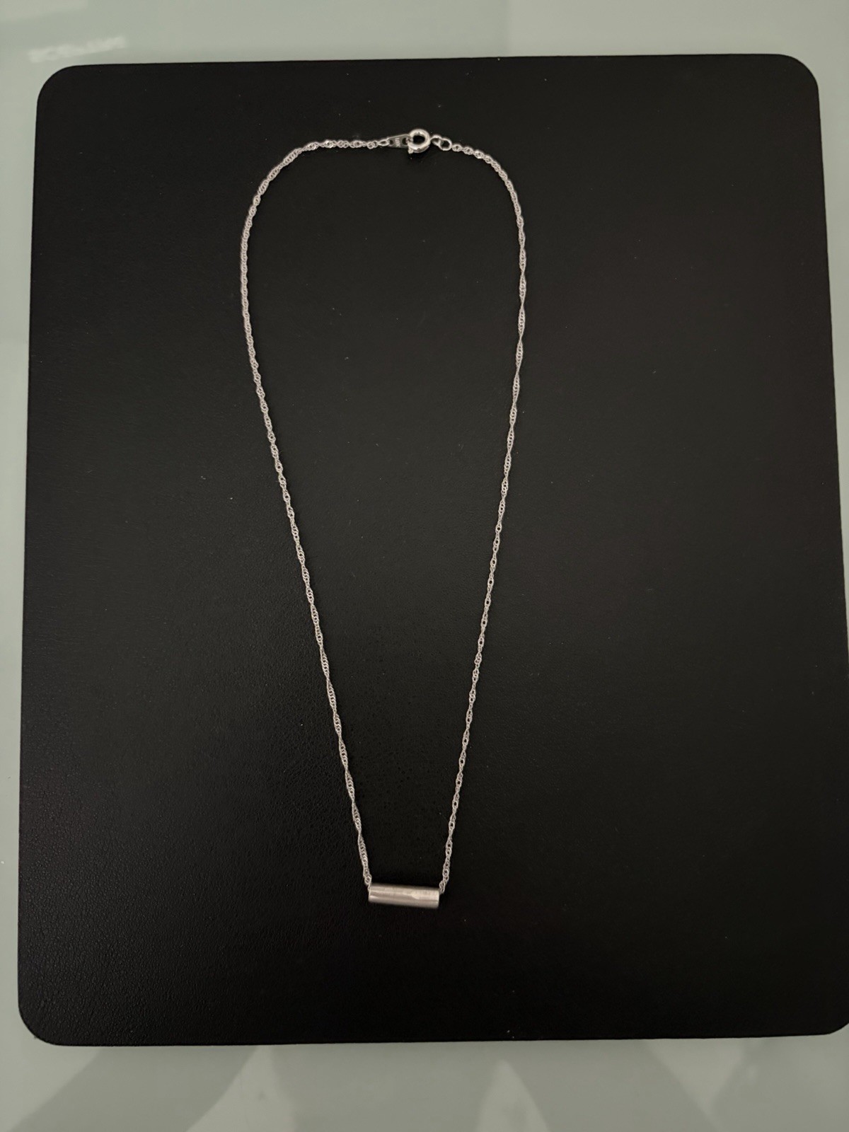Silver-Tone Twisted Rope Chain Necklace with CZ Bar Pendant