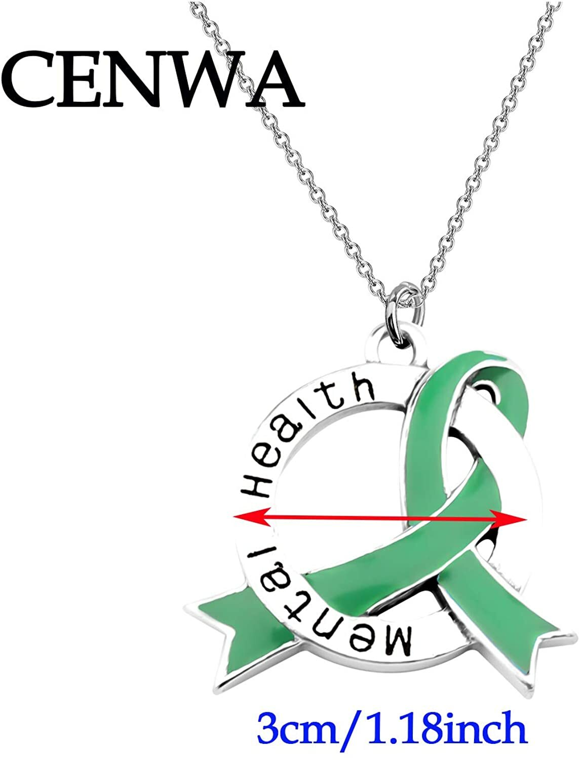 Mental Health Awareness Green Ribbon Necklace Depression Anxiety Warrior Gift