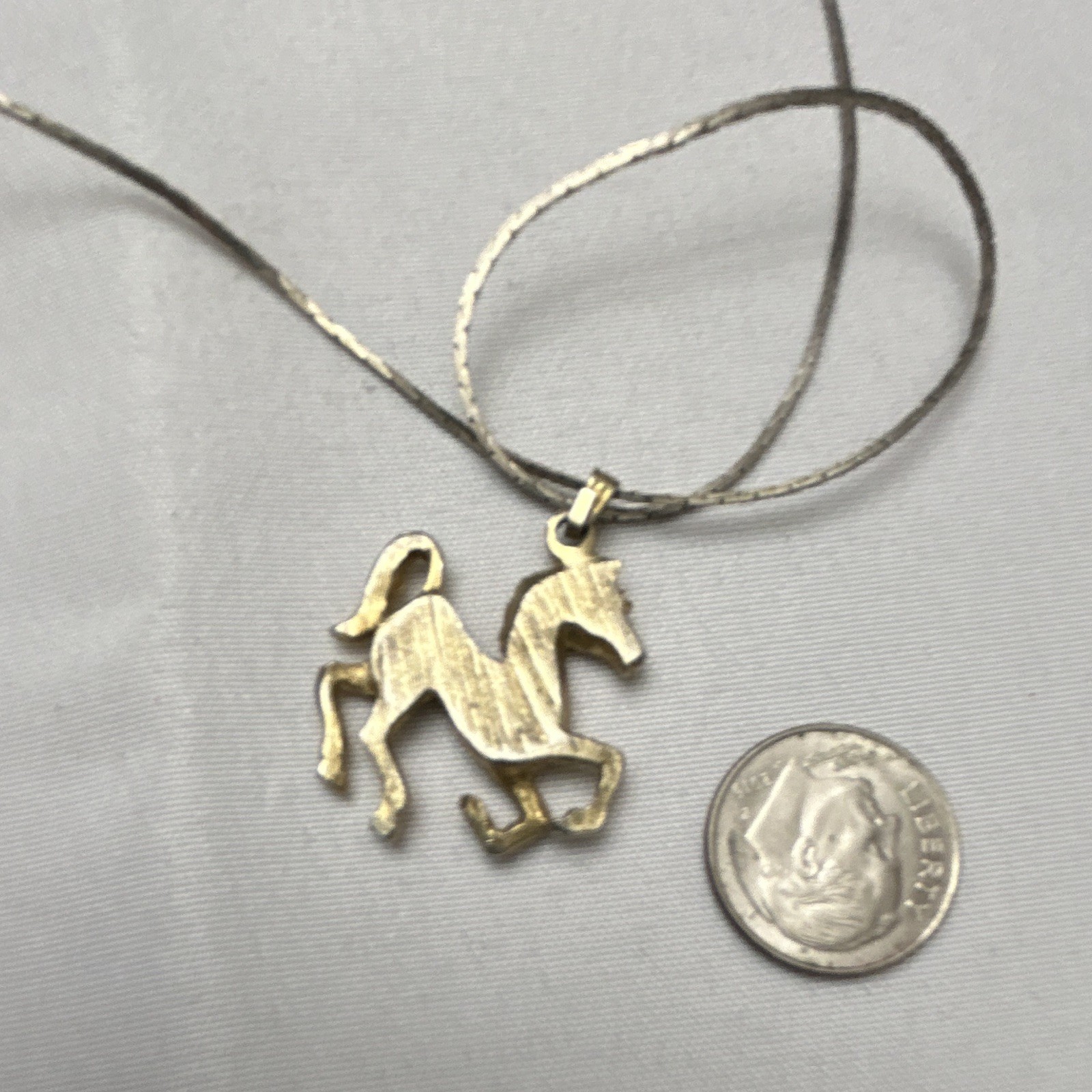Two-Tone Horse Charm Pendant Necklace Silver/Gold Tone Snake Chain Spring Ring