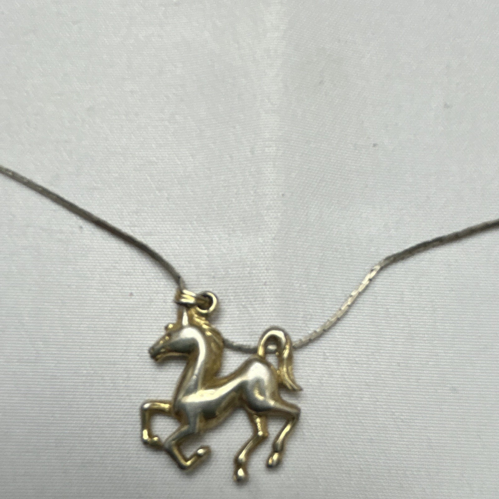Two-Tone Horse Charm Pendant Necklace Silver/Gold Tone Snake Chain Spring Ring