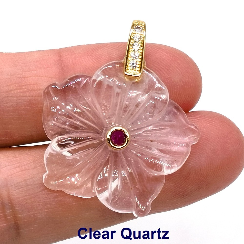 28mm Peach Blossom Flowers Shape Zircon Beads Pendant Natural Stone Crystal Gift