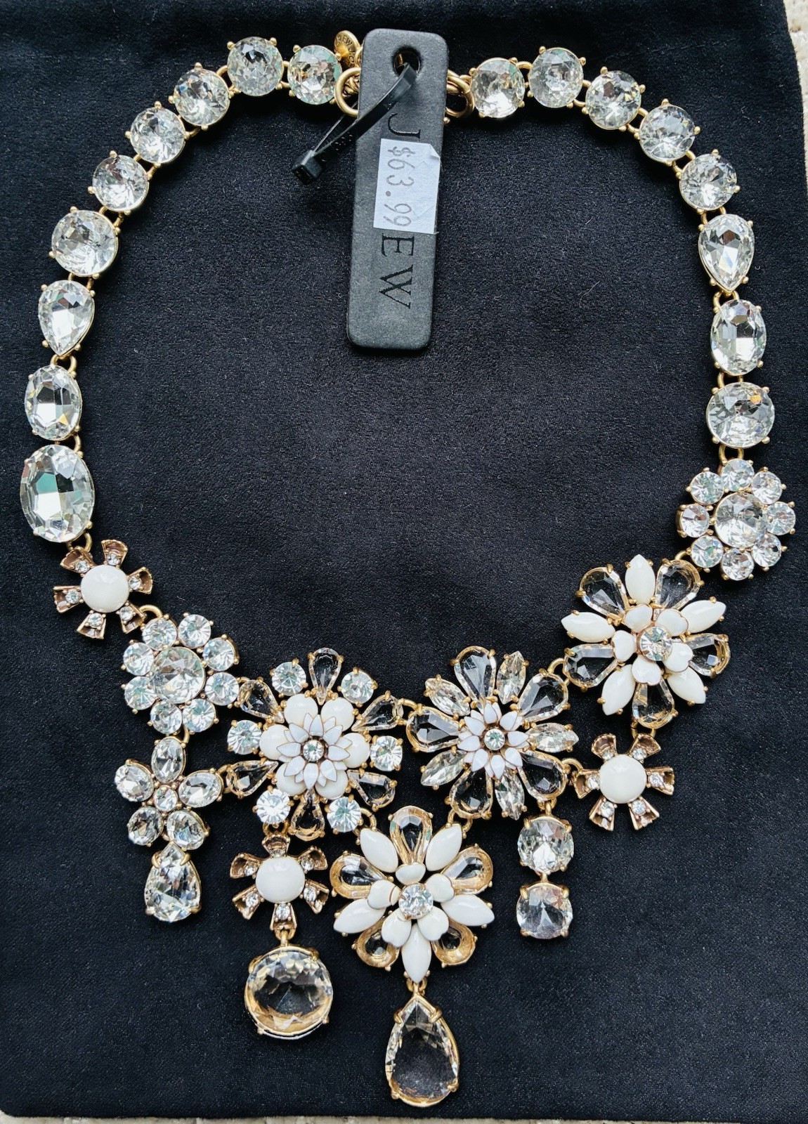 J Crew NWT $118 Flower Bloom Bib Necklace in White Crystal | Bridal Wedding