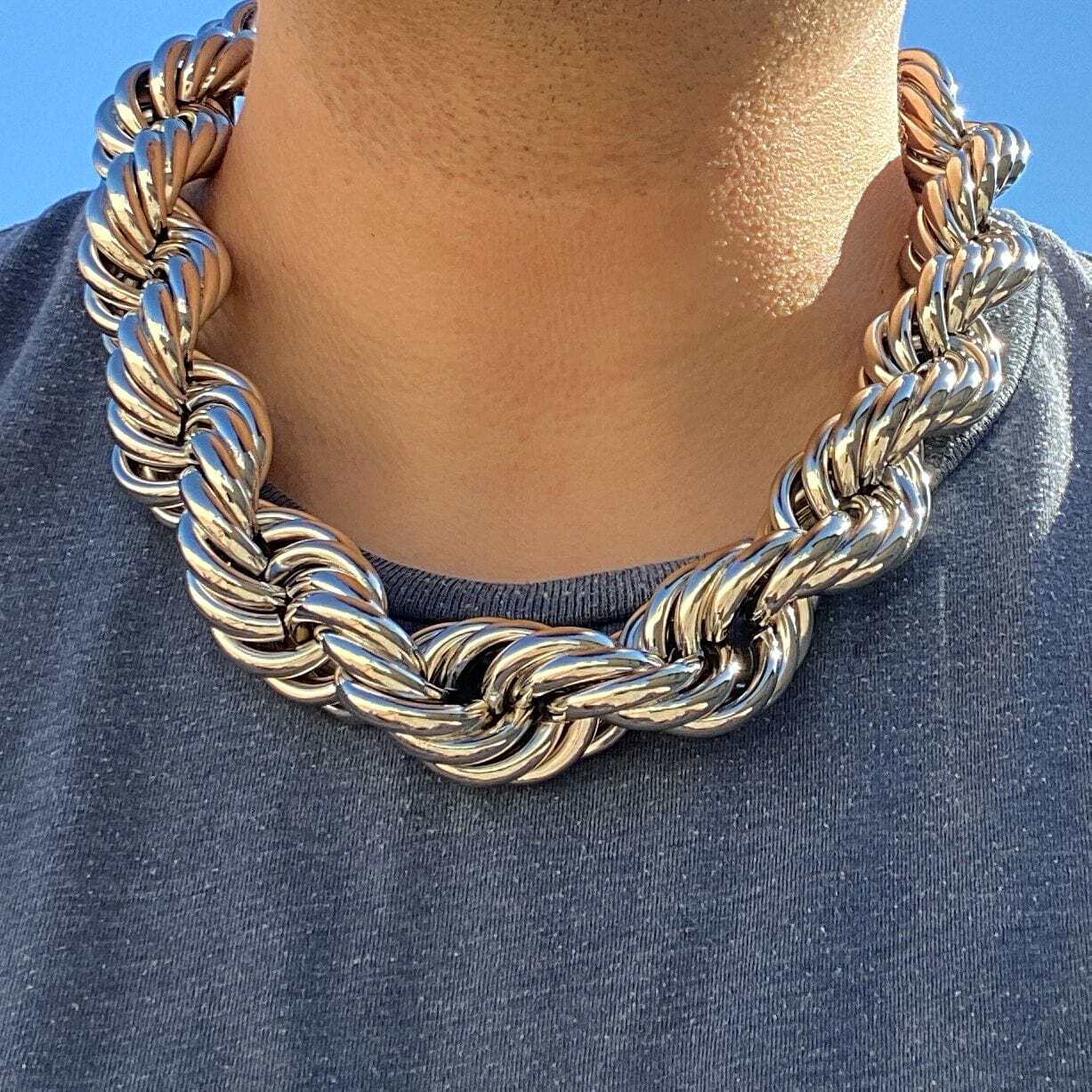 Mens Huge Chain Hollow Rope Dookie Retro Hip Hop Necklace Big 25MM Thick x 20″