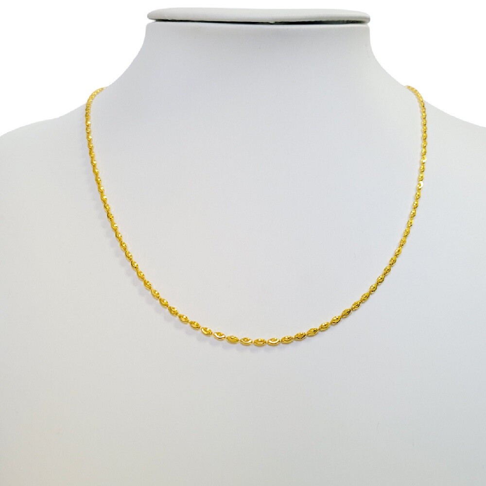 Sterling Silver 2.2mm Yellow Gold Plated Oval Curved DC Bead Ball Chain Necklace