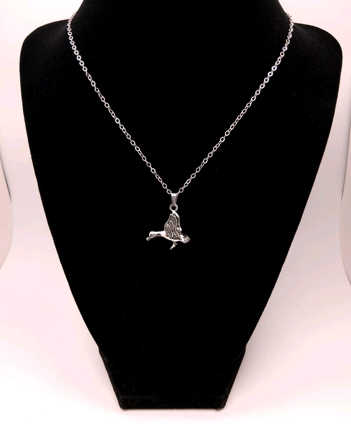 Goose Bird 3D Pendant Necklace Waterfowl Nature Wildlife Antique Silvery Toned