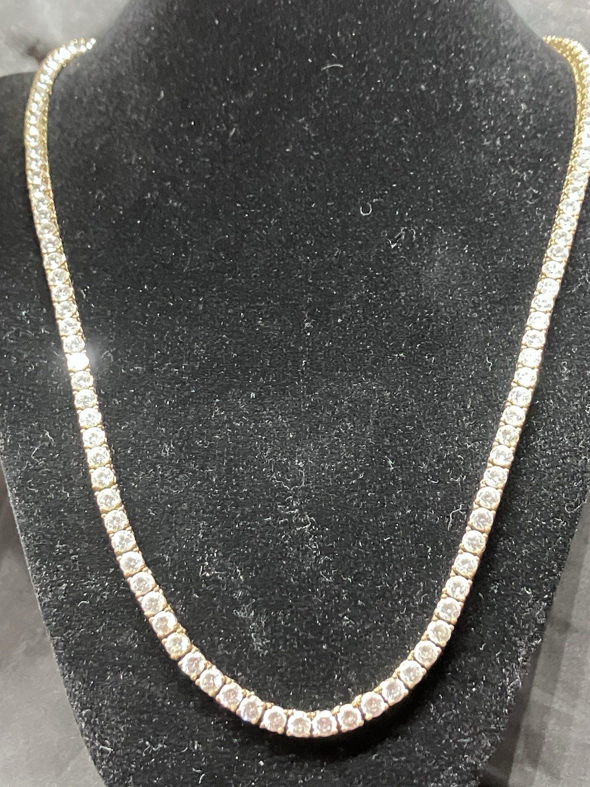 Womens/Mens goldtone cubic zirconia tennis necklace 22 inch 4mm stones 40gm wt