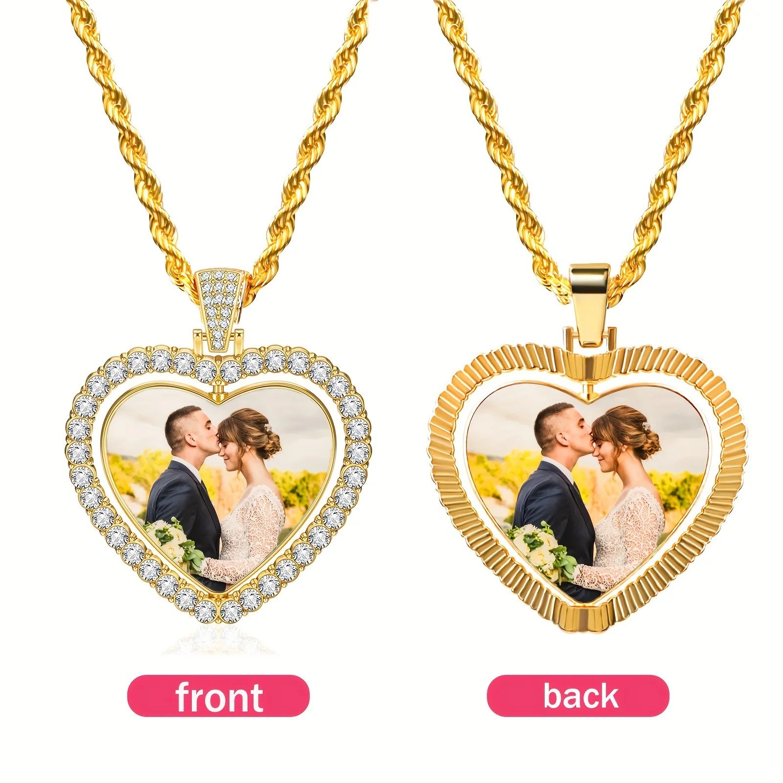 Custom Two Photo Pendant Necklace Personalized Gift for Men Women Couples