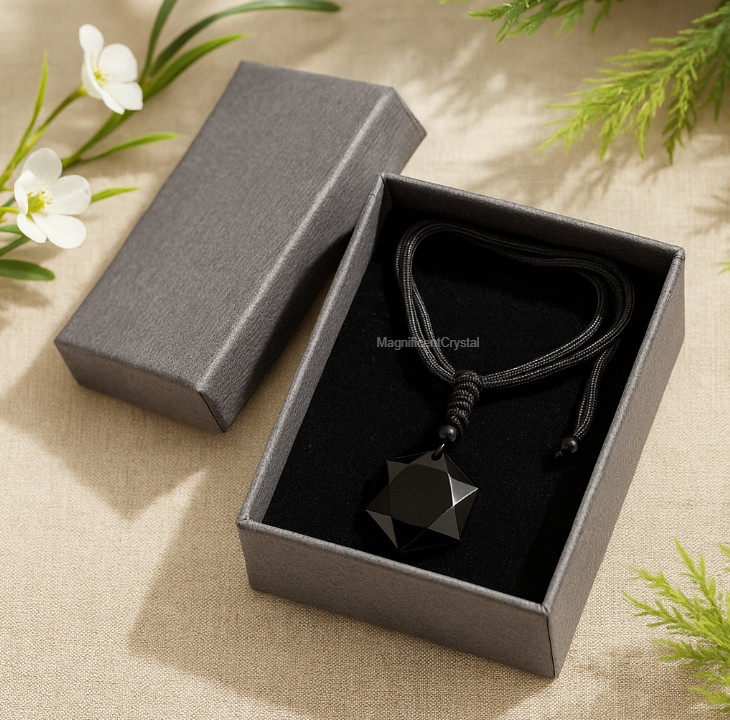 Black Obsidian Pendant Hexagon Necklace Women Men Amulet Stone Crystal Jewelry