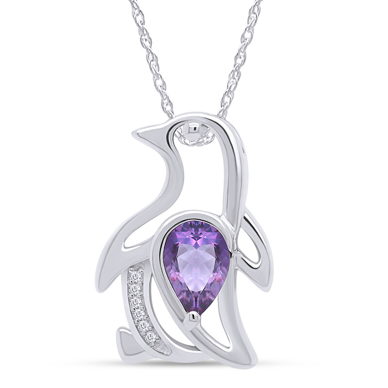 Simulated Alexandrite Penguin Pendant Necklace 14K Gold Plated Silver