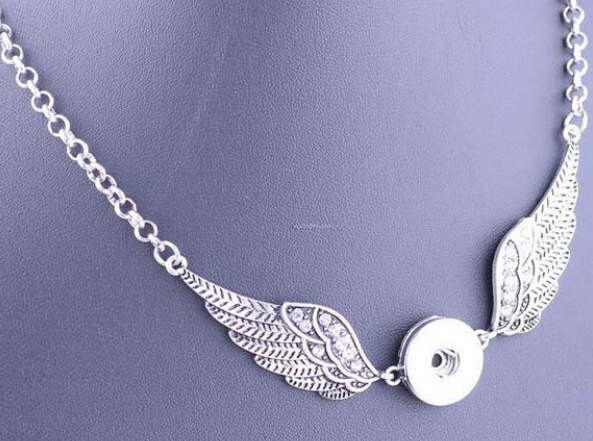 Snap Jewelry Necklace Angel Wing Rhinestone fits 18-20mm Ginger Style Charm 24″