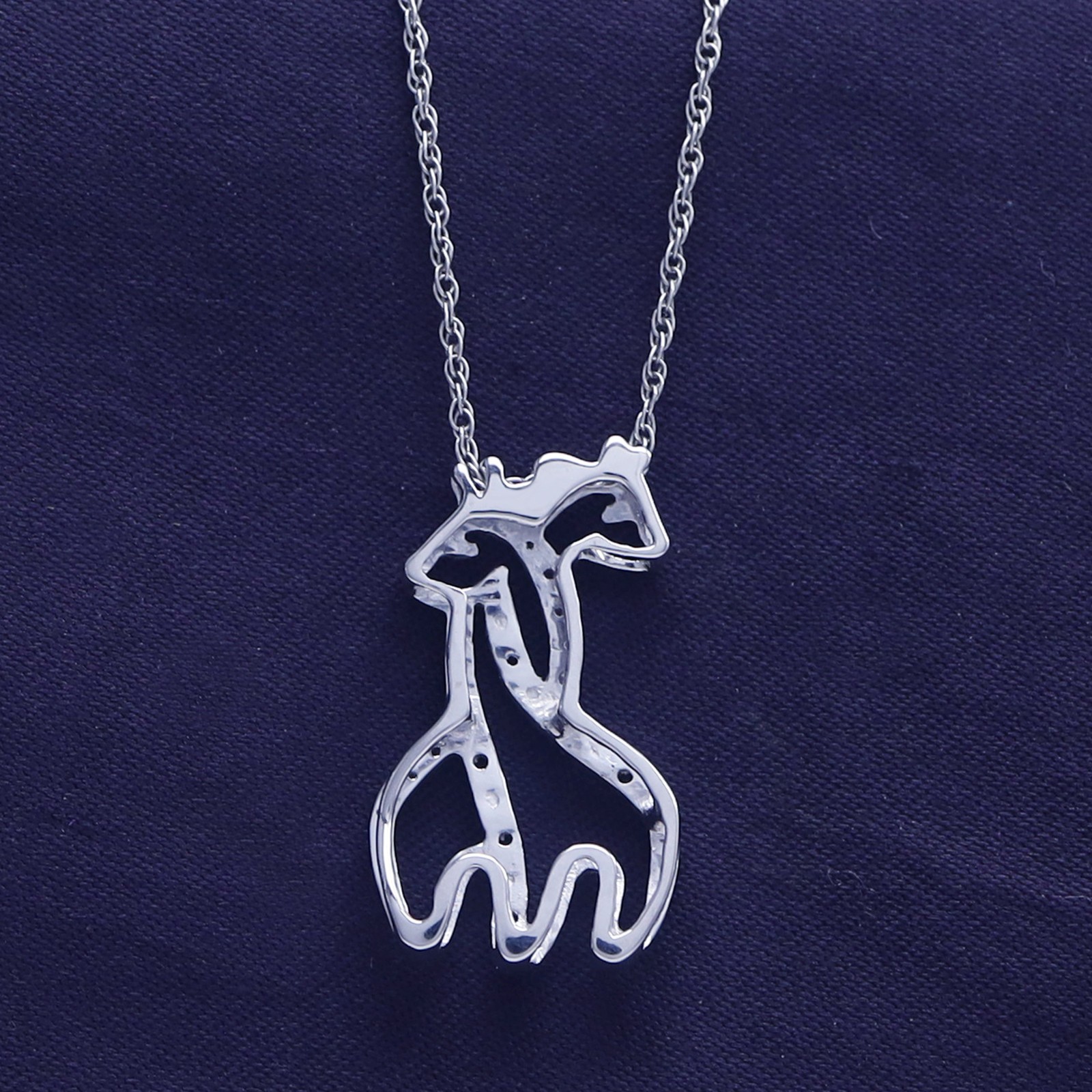 Giraffe Pendant Necklace Black & White Simulated Diamond 14K White Gold Plated