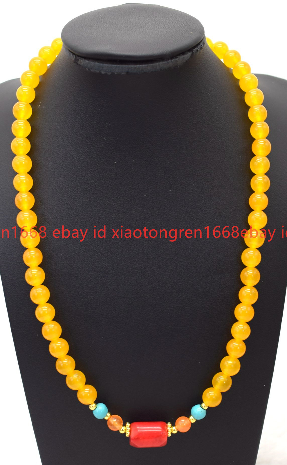 Handmade Natural 8mm Yellow Topaz & Red Coral Gems Round Beads Necklace 16-24in
