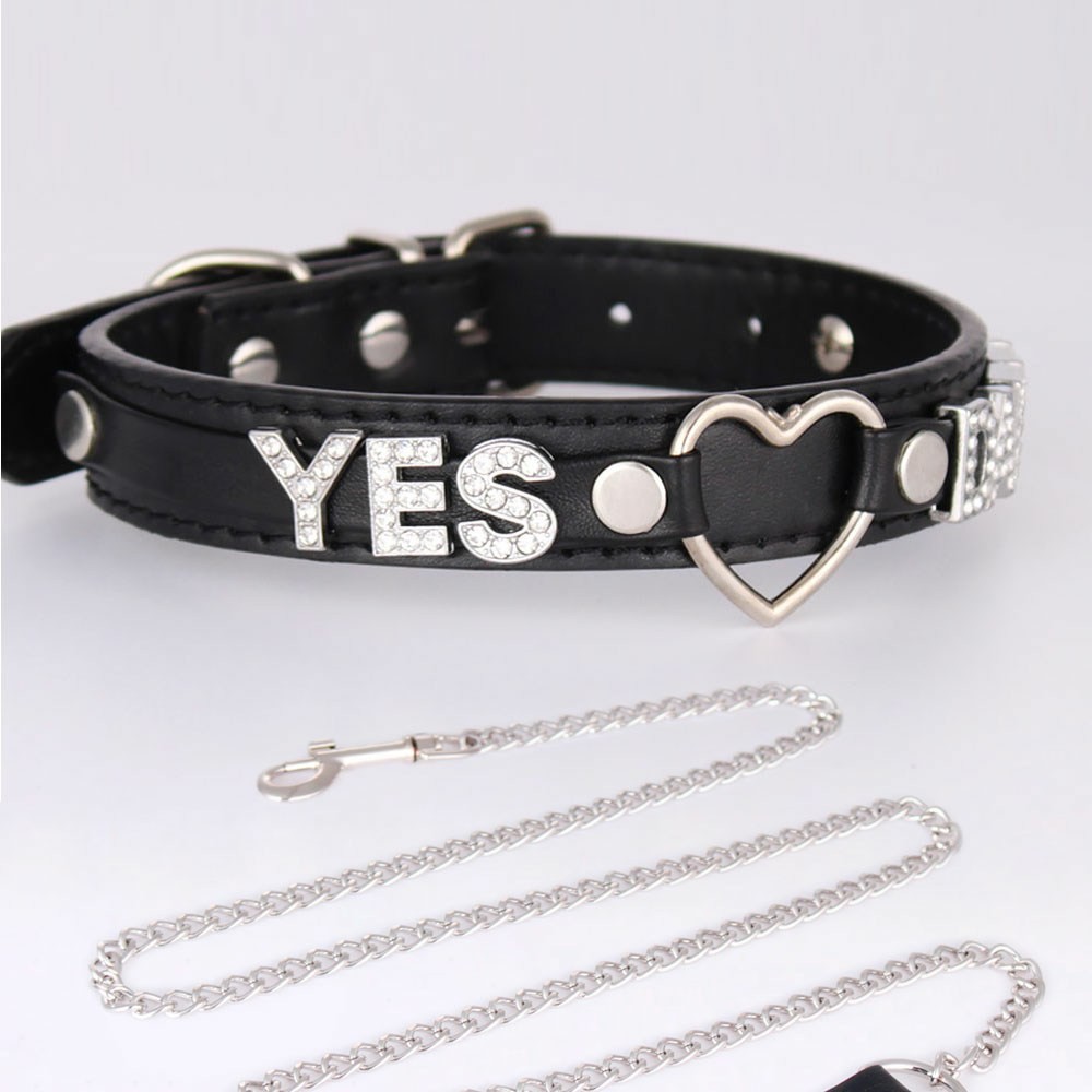 SEX WIFE Choker DIY BDSM Gift Necklace Heart Custom Collar Chain Metal Leash S4