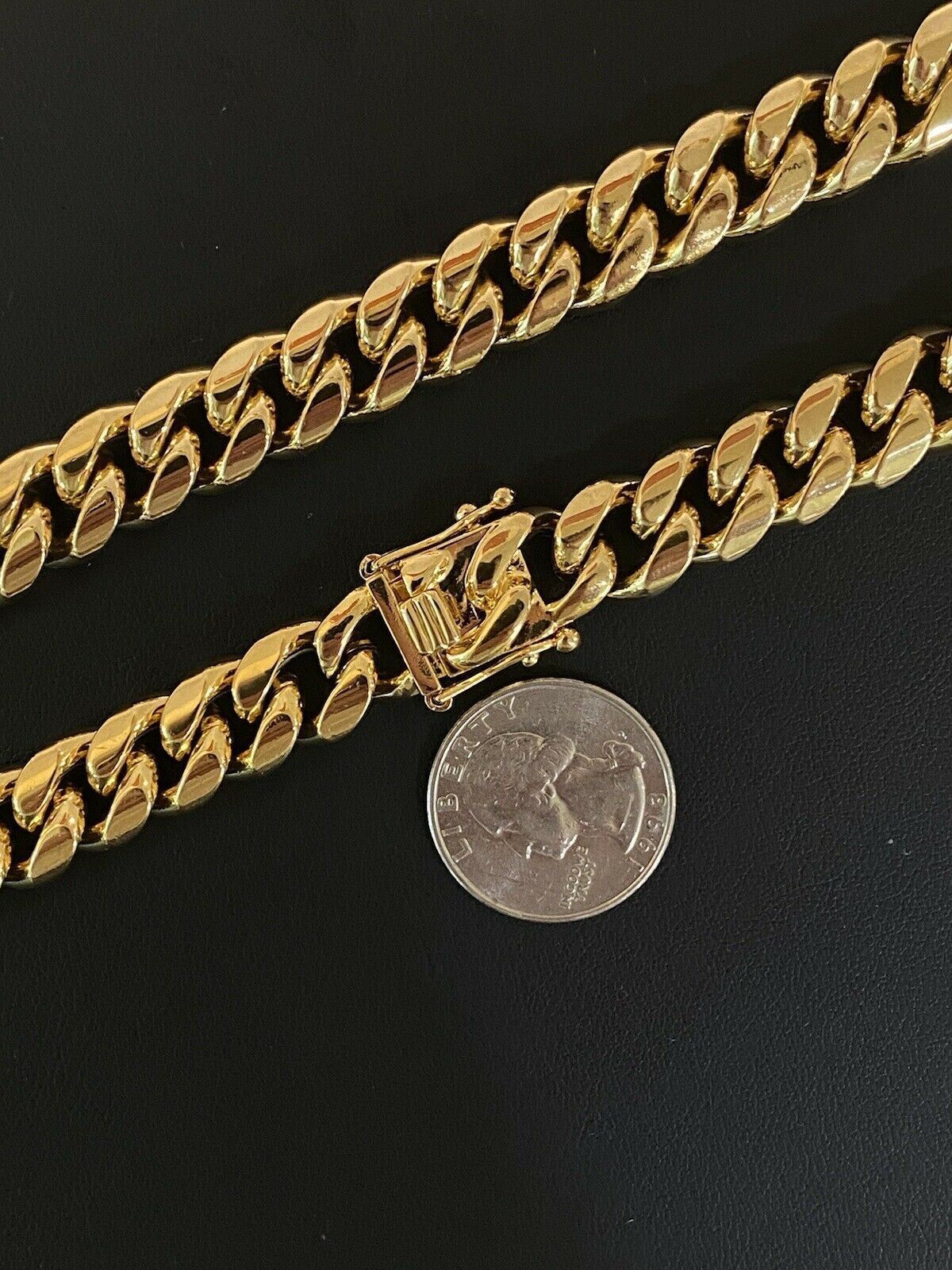 12mm 30″ Men Miami Cuban Link Necklace 14k Gold Plated Stainless Steel Chain