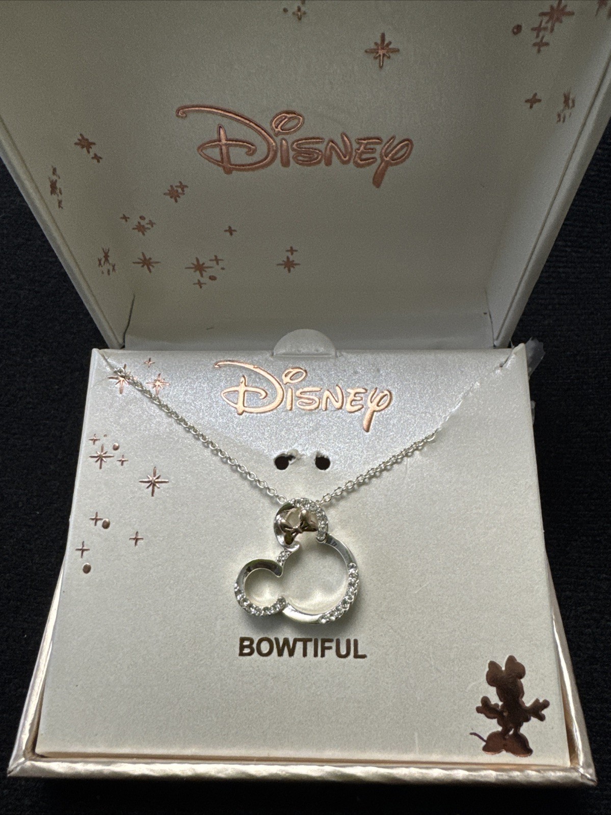 DISNEY MINNIE MOUSE FINE SILVER PLATED & ROSE GOLD NECKLACE BOWTIFUL