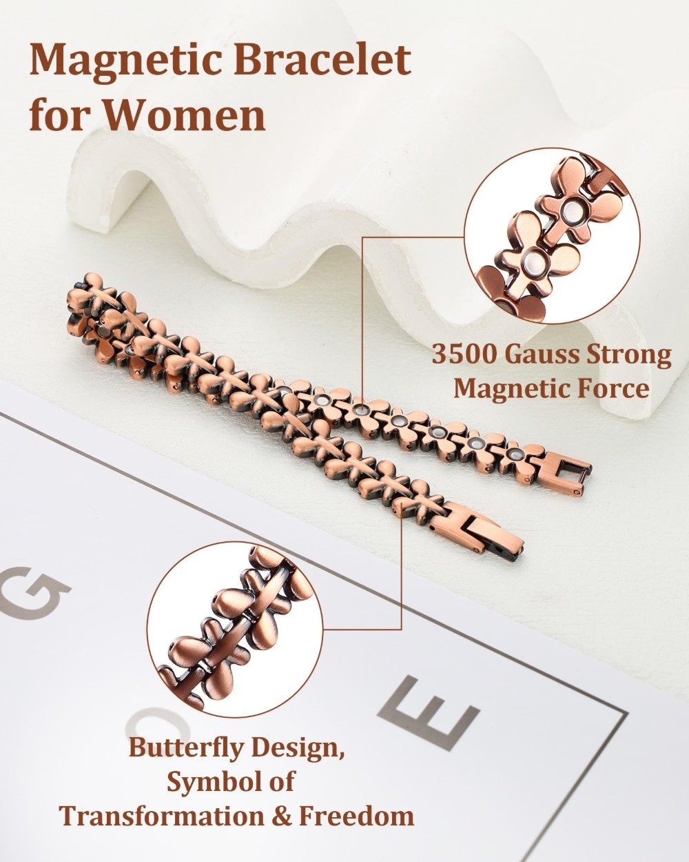 Pure Copper Magnetic Bracelet Strong Arthritis Therapy Gift for Women Handmade