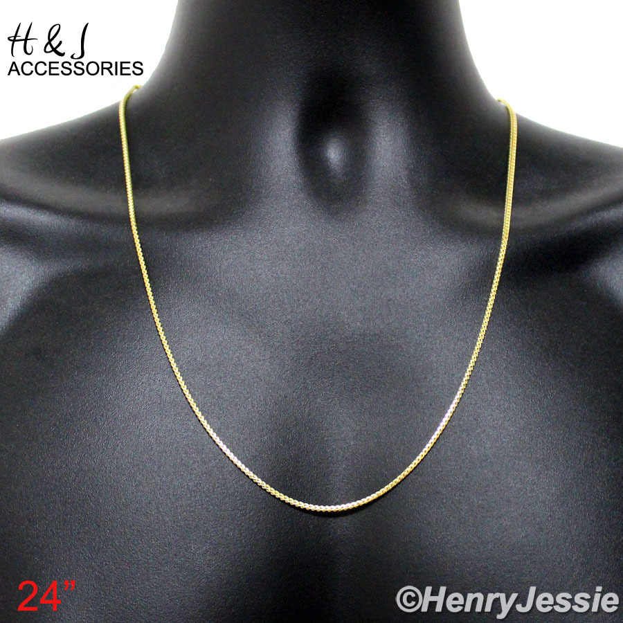 24″MEN 925 STERLING SILVER 2.5MM GOLD PLATED FRANCO BOX CURB LINK NECKLACE*ASN6