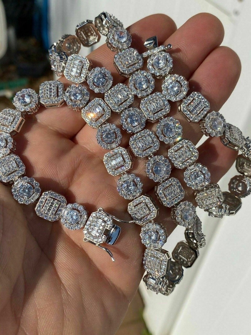Harlembling Cluster Tennis Link Chain Necklace Iced Out CZ Stones – 925 Silver