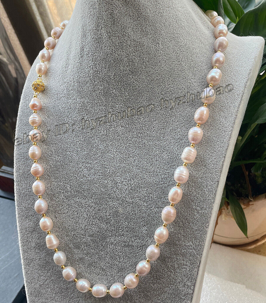 18-28″ 10-12mm Natural Rice Baroque Purple Pink Freshwater Pearl Beads Necklace