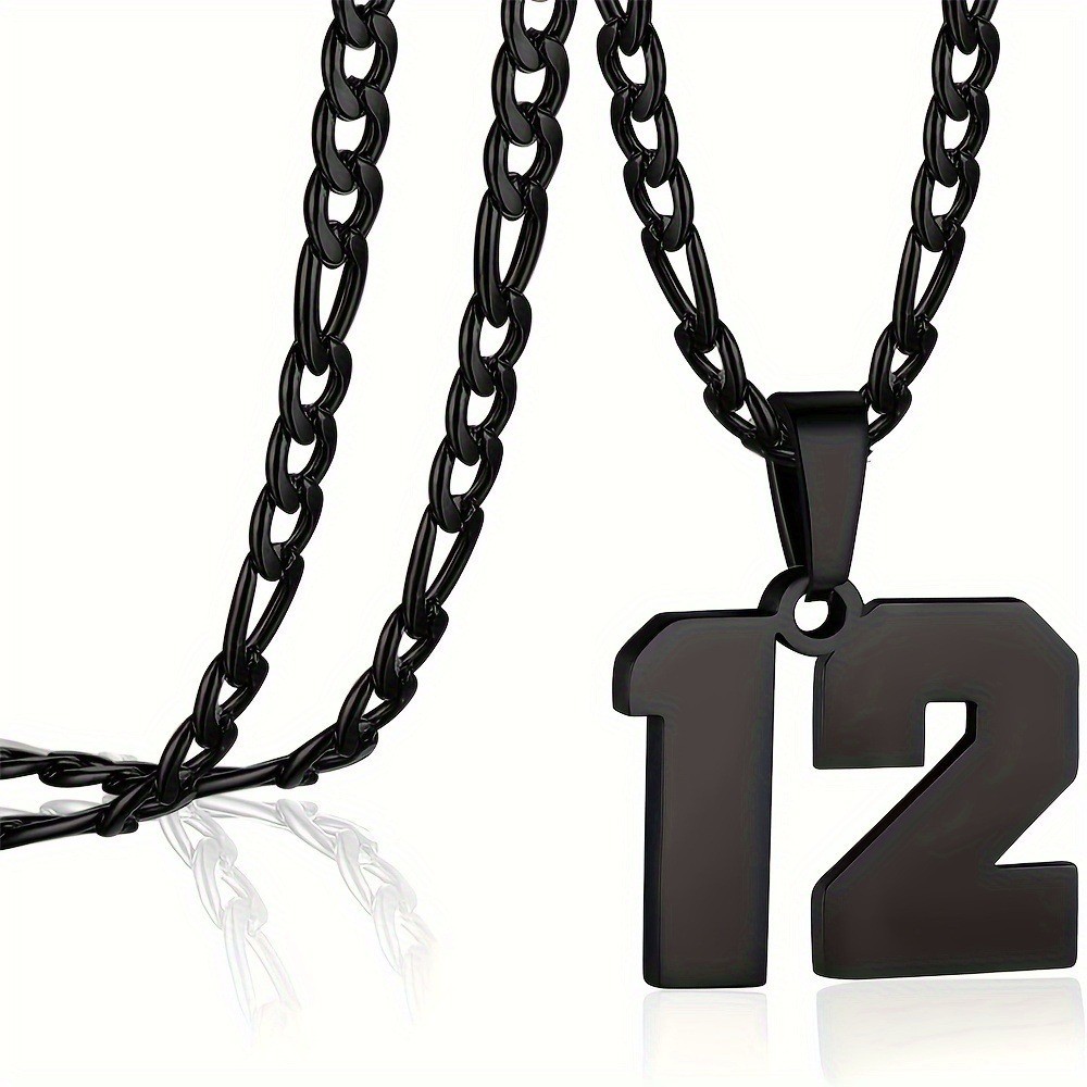 #00-#99 SPORTS BLACK NUMBER Pendant Charm / 24IN STAINLESS CHAIN NECKLACE