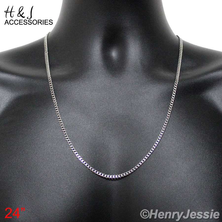 18-36″MEN Stainless Steel 3mm Silver Miami Curb Chain Blue Rhinestone Pendant*98