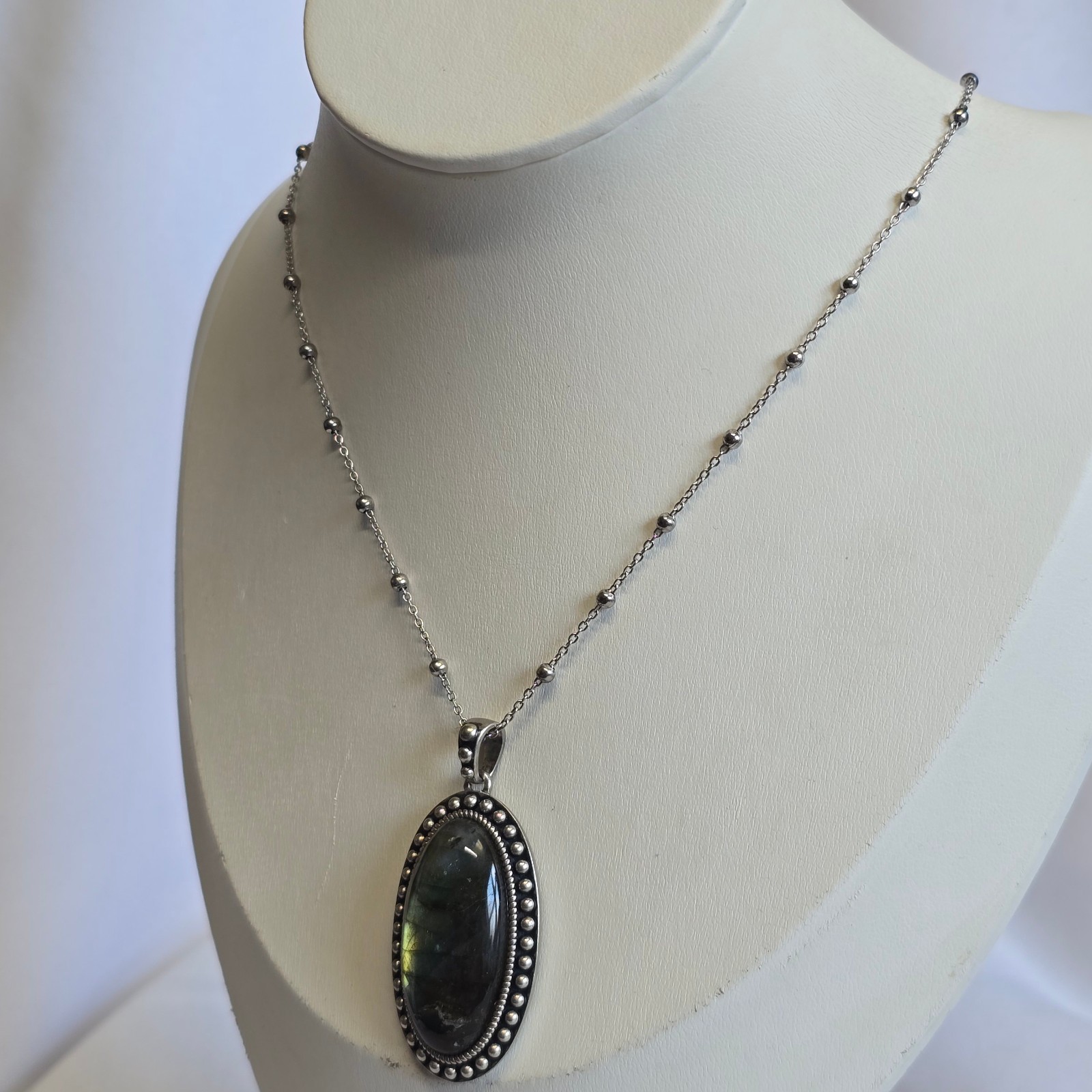 Sterling Silver Necklace 17.11g Fine Jewelry 20″ Labradorite Look *READ*