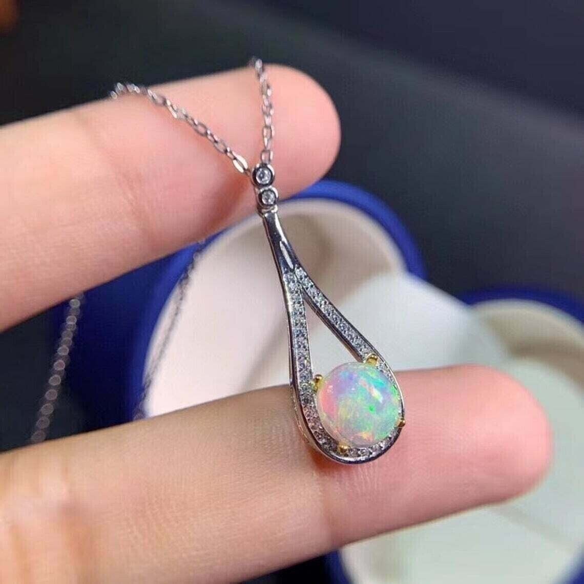 2Ct Round Cut Simulated Fire Opal Diamond Women Pendant In 14K White Gold Plated