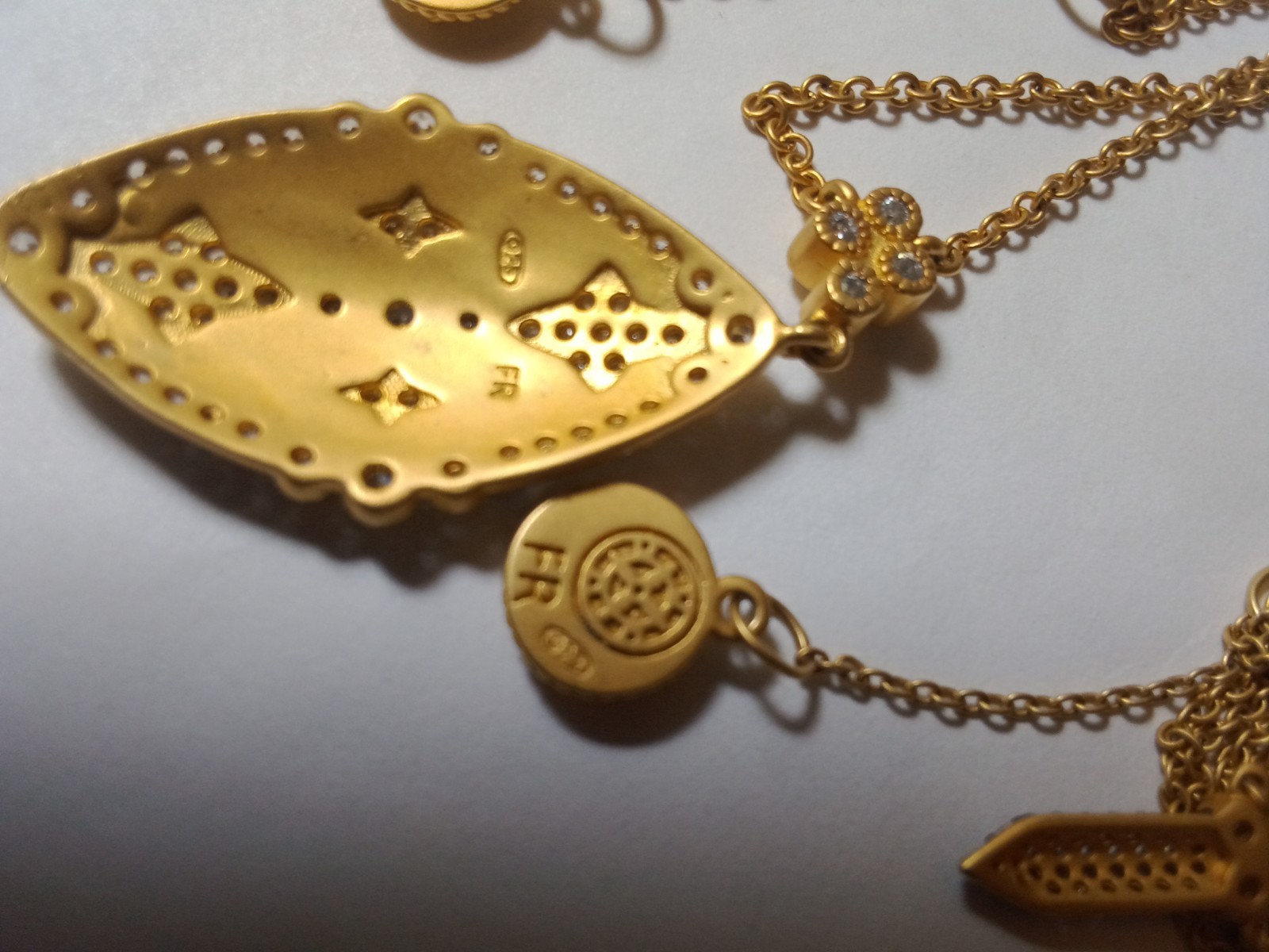 2 Gold Tone Freida Rothman Necklaces Stamped 925 Gray & CZ Accents