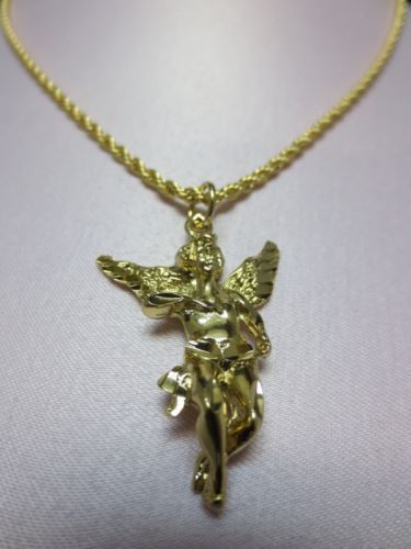14KT GOLD PLATED 16″ 2.5MM ROPE WITH A LARGE ANGEL CHARM USA SELLER