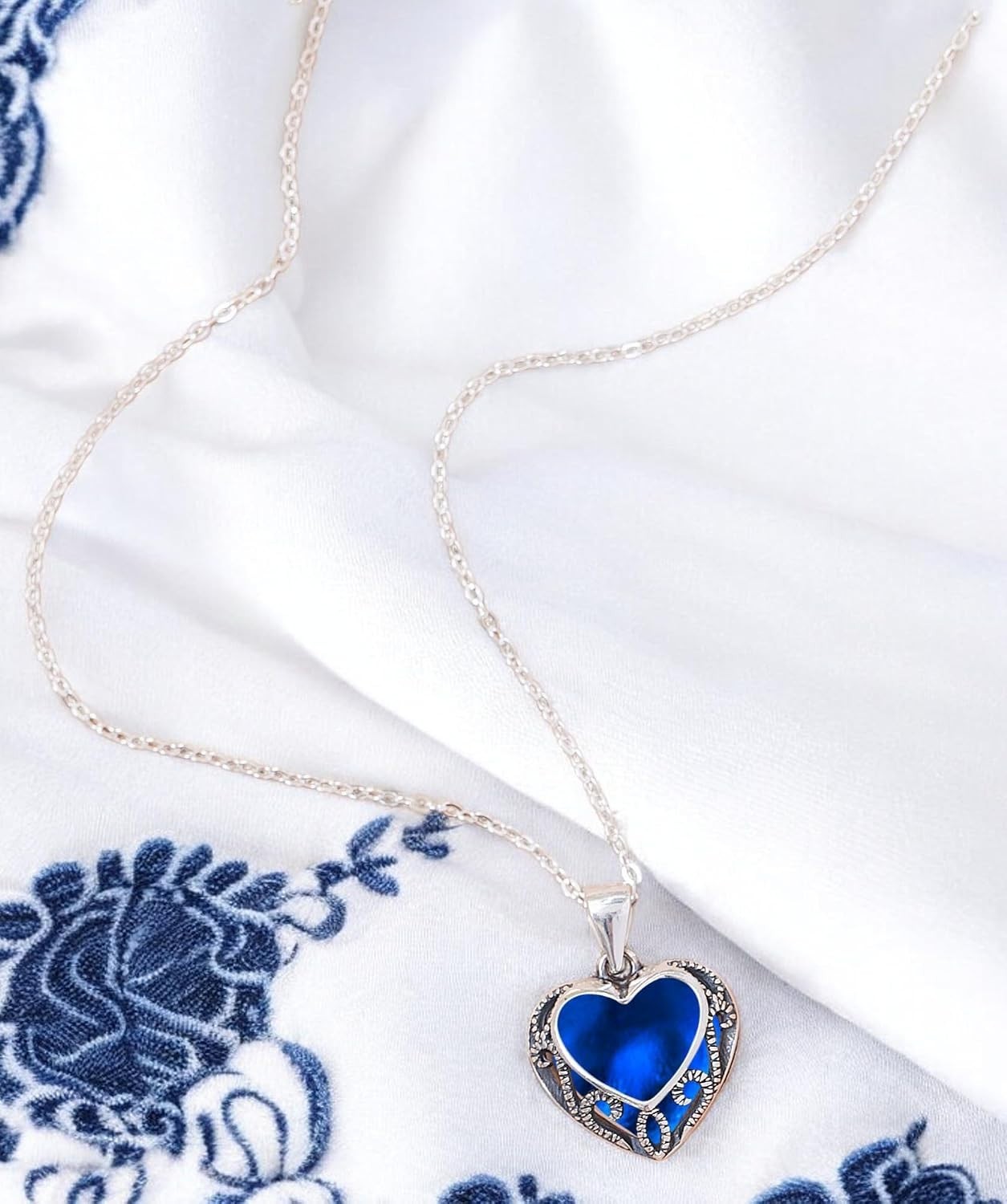 Homespun Hearts Necklace: Handmade Recycled Glass Pendant in Sterling Silver